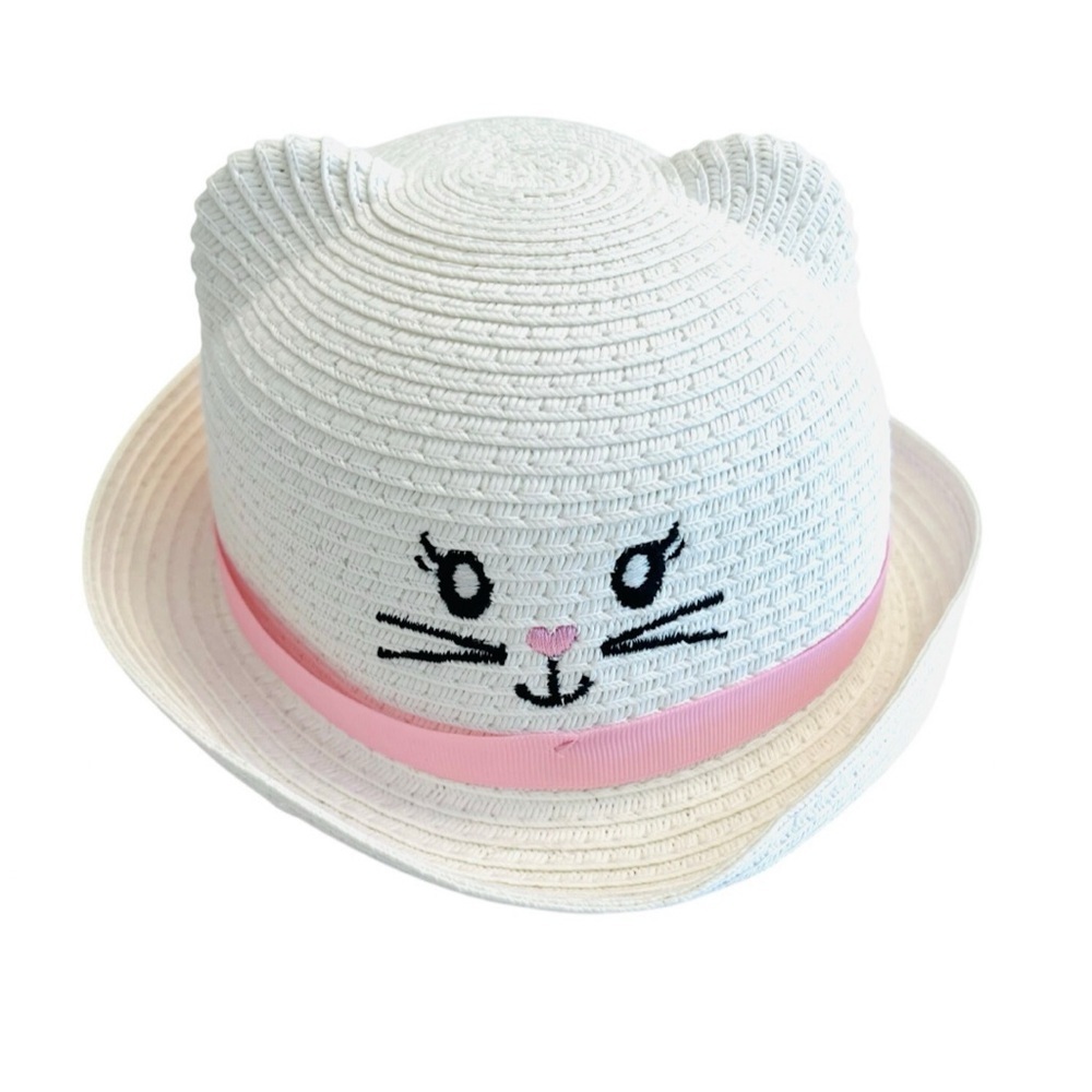 NWOT The Children's Place White Cat Hat with Pink Band Baby Girl 0-6 Months